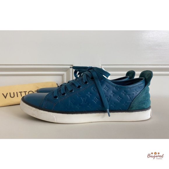 Auth Louis Vuitton Green Monogram Embossed Leather Nubuck Low Top Sneakers 36/6 - Picture 13 of 15